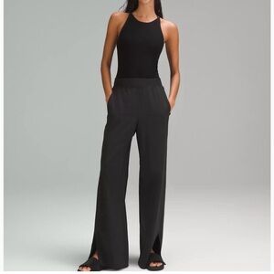 LULULEMON LIKE-NEW STRETCH WOVEN HIGH-RISE WIDE-LEG PANT POCKETS BLACK L LARGE
